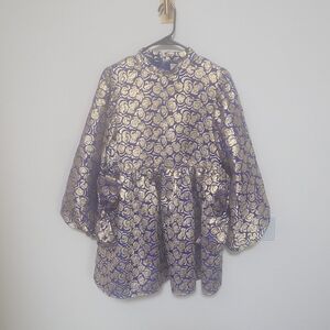 Sister Jane Purple and Gold Floral Brocade Long Sleeve Mini Dress